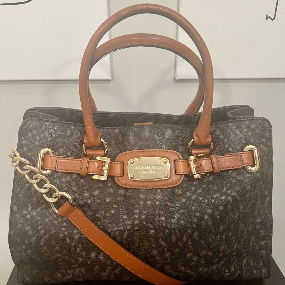 Michael Kors Large Logo Satchel in Brown